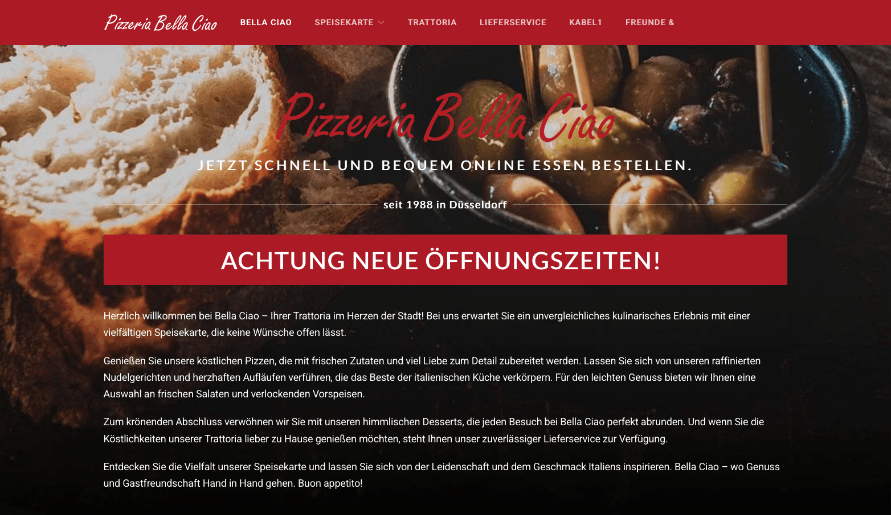 Pizzeria Bella Ciao Website